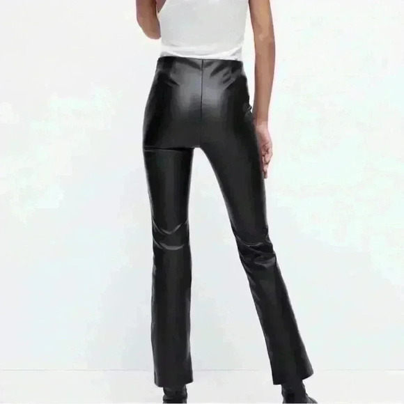 Zara Black flare faux leather pants leggings size S - Picture 5 of 9